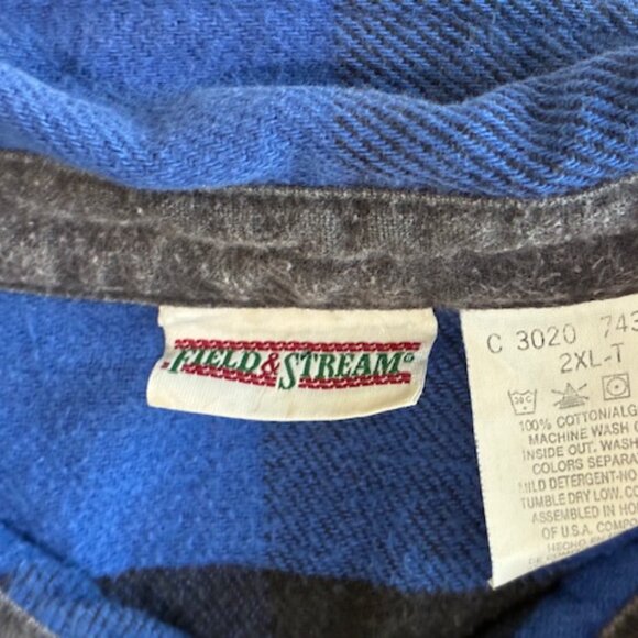 Field and Stream Flannel Black and Blue Plaid Long Sleeve Outdoors 2XL TALL - Picture 3 of 3